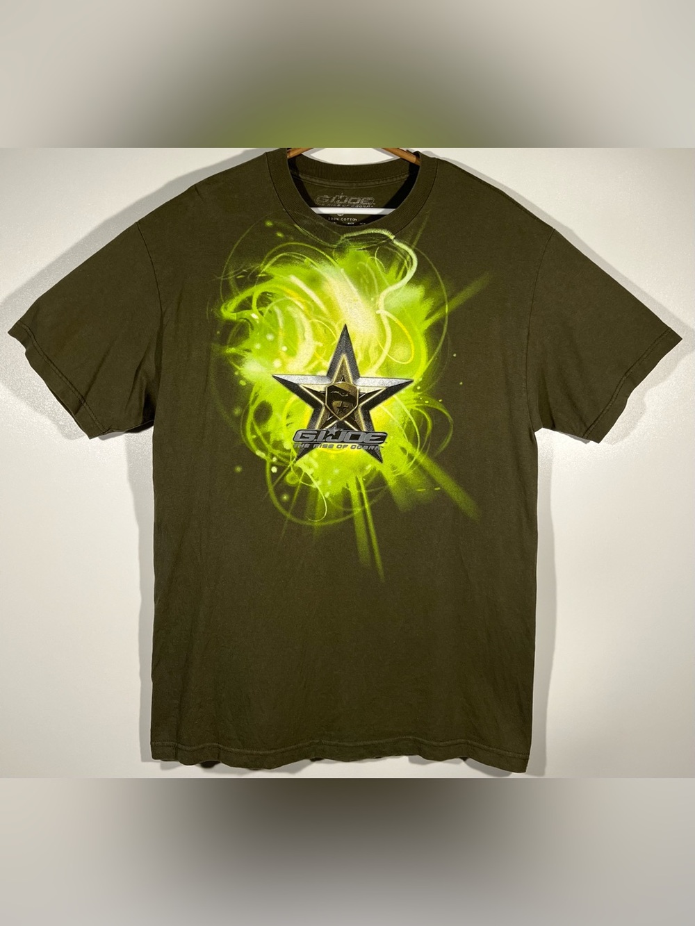 Vintage 2009 GI Joe Rise of Cobra Movie Promo T Shirt Mens L Green Neon Graphic